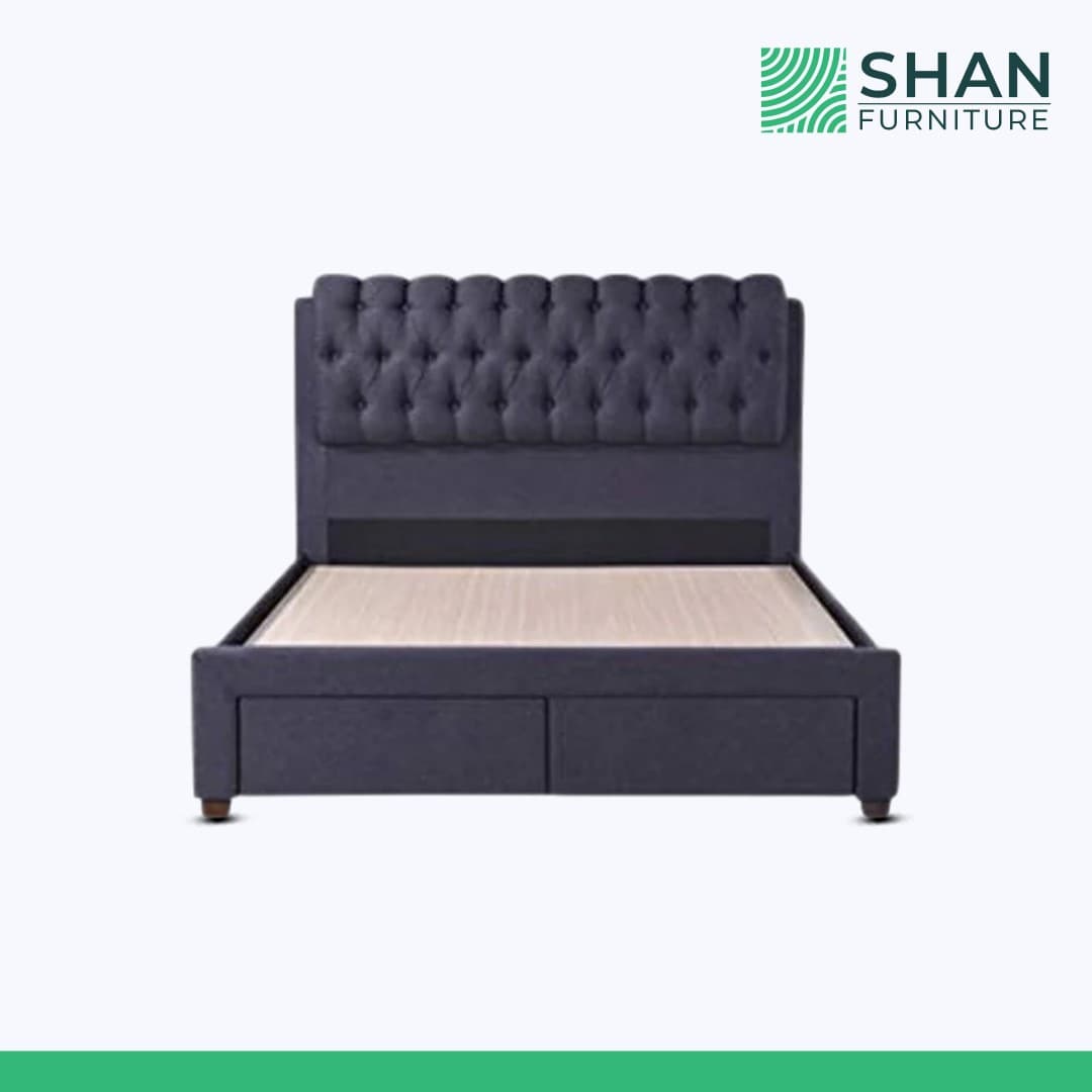 Charcoal Navy Rolled Tufted Storage Bed