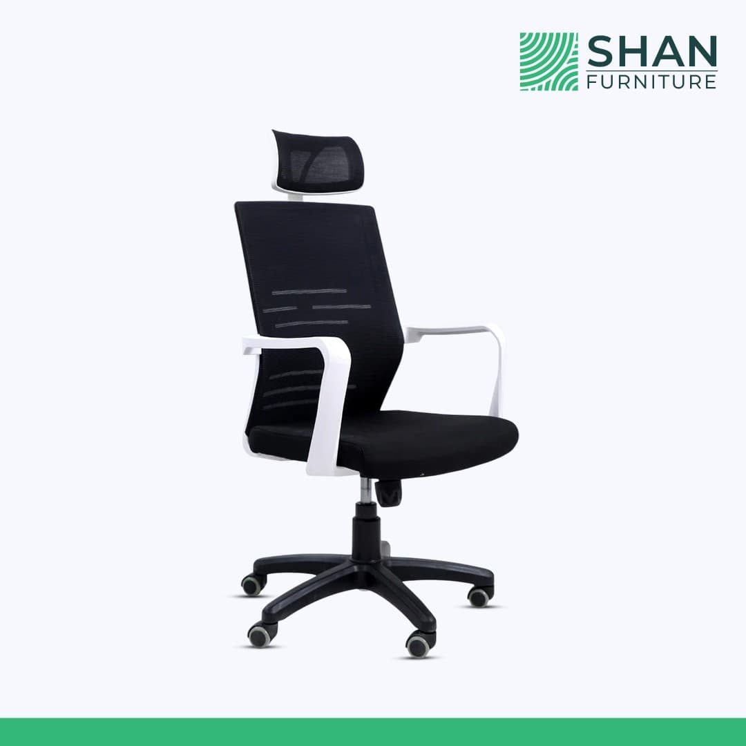 White-Frame Black Mesh Manager Chair