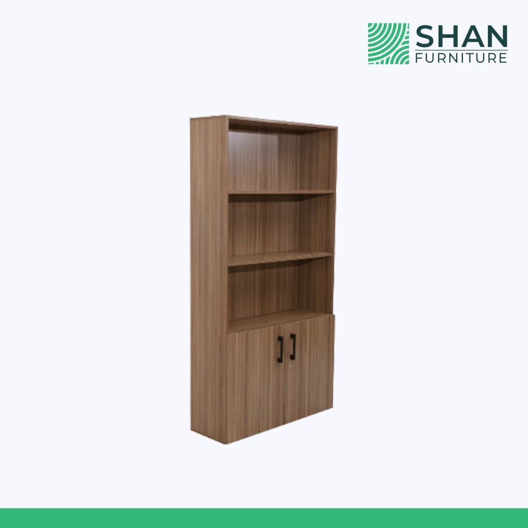 Walnut Bookshelf with Cabinet Base