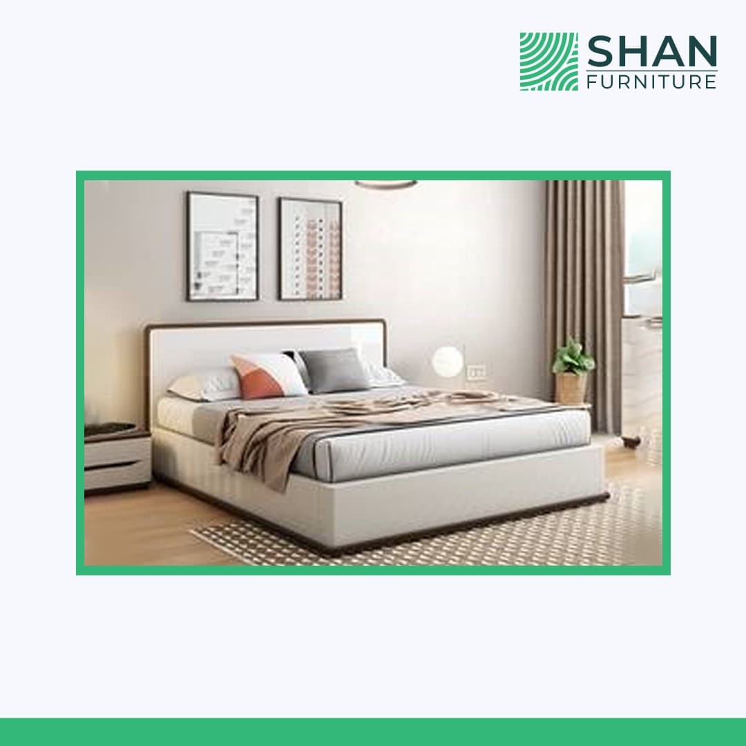 White Upholstered Bed with Walnut Trim