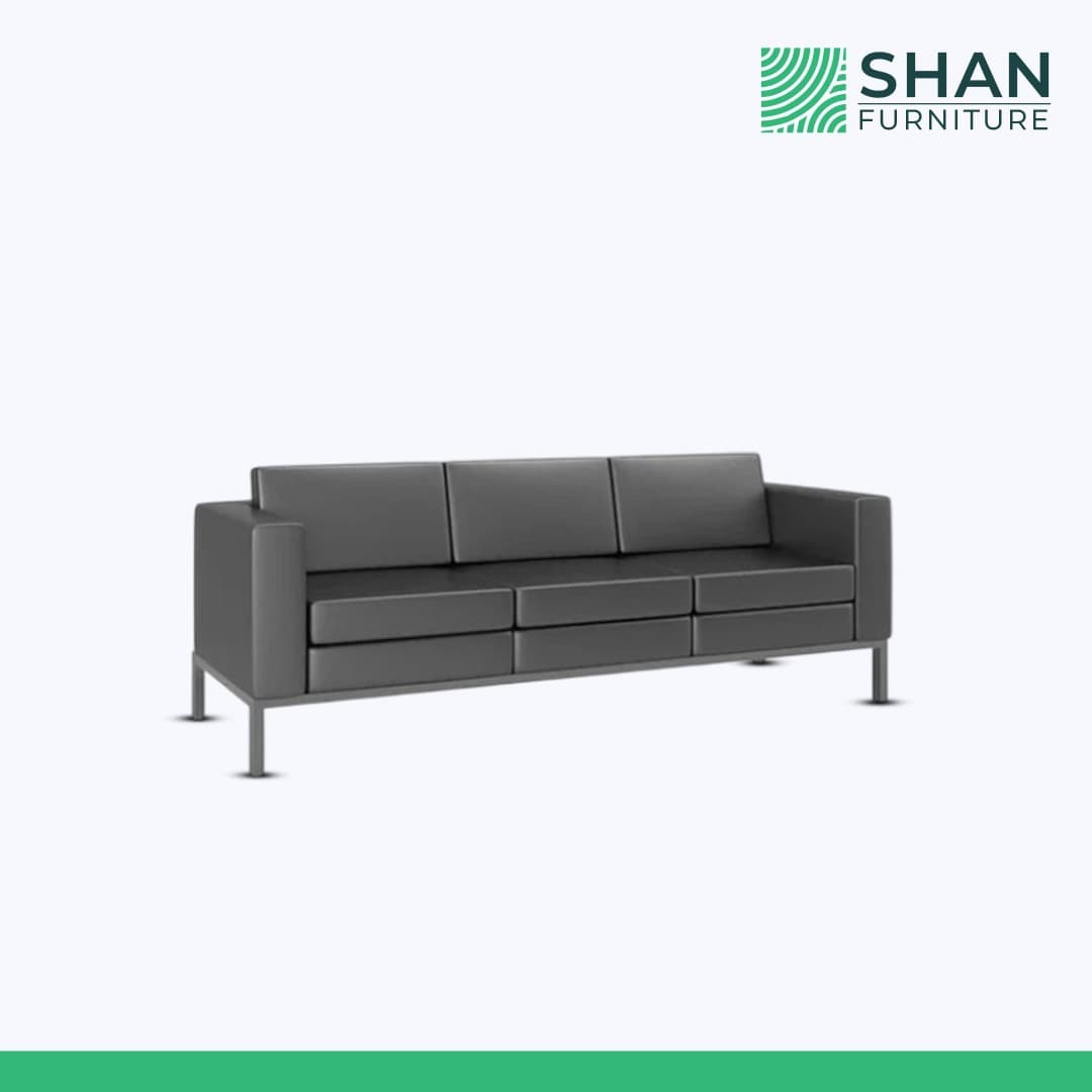Charcoal Leather 3-Seater Office Sofa