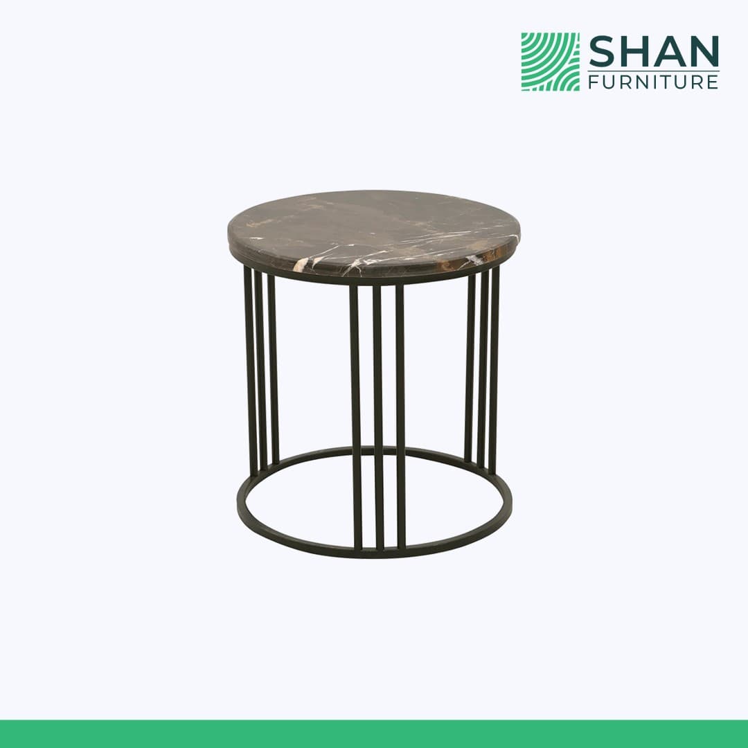 Dark Marble Round Table with Black Cage Base