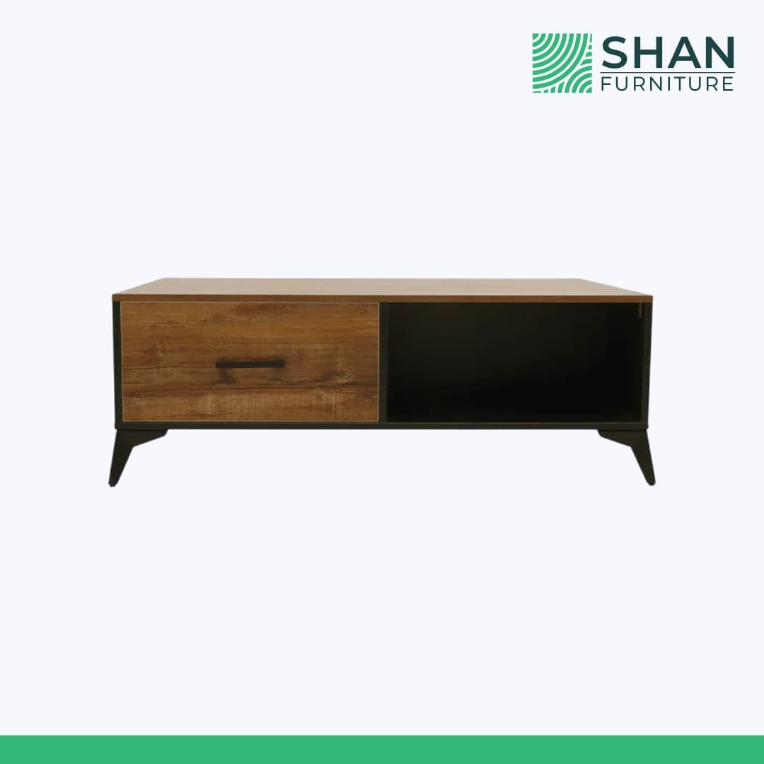 Walnut Storage Center Table with Open Shelf