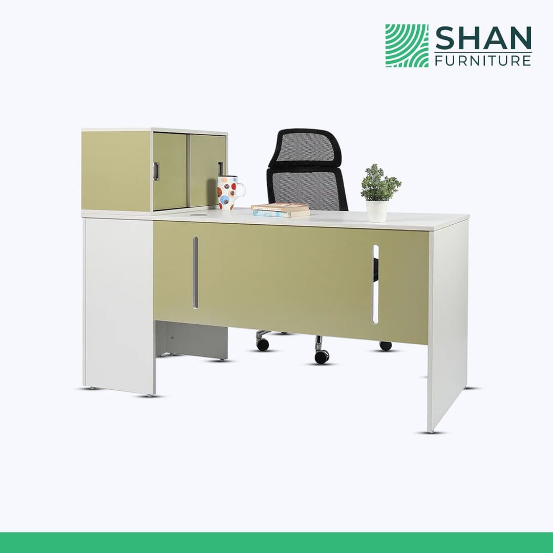 White Desk with Olive Panel