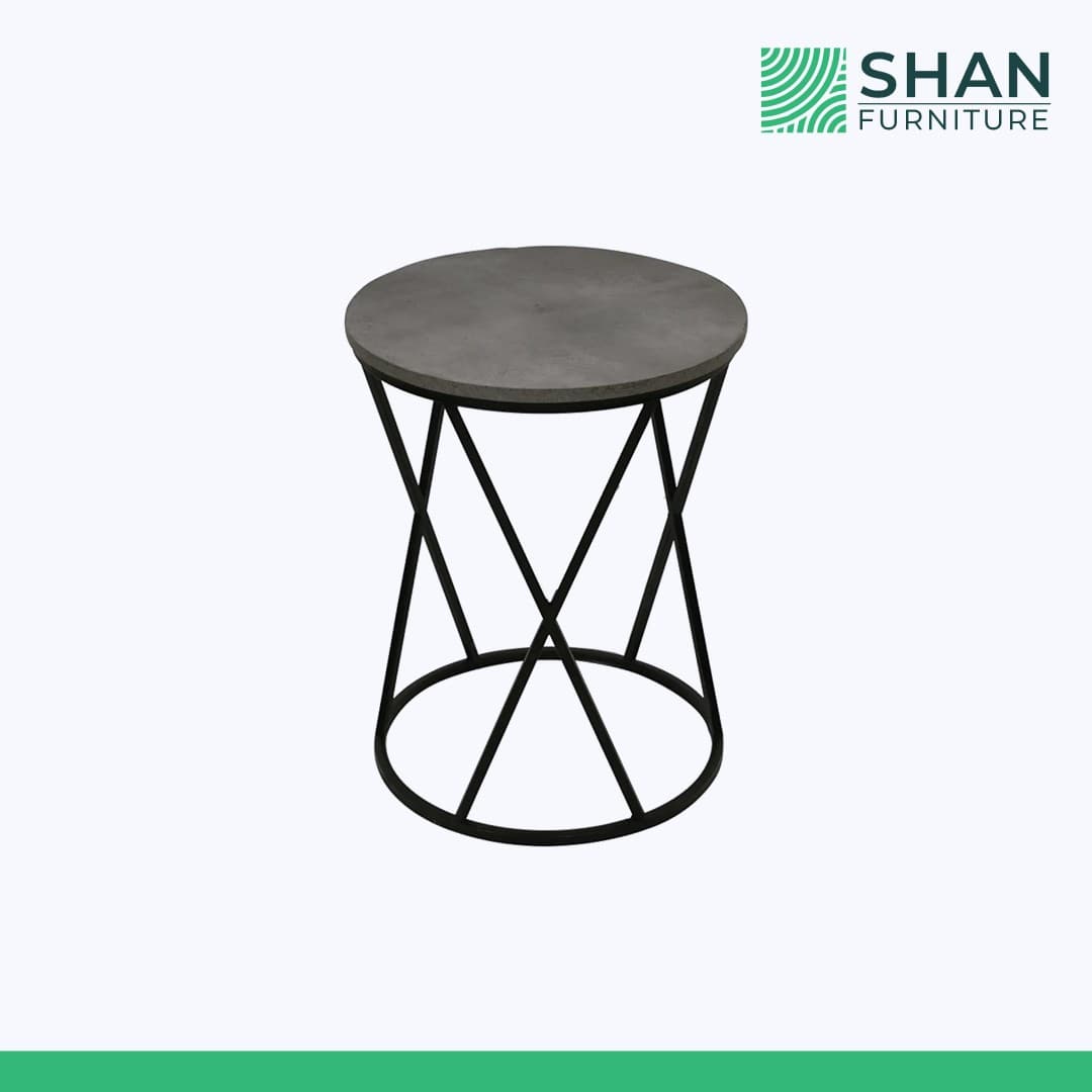 Grey Concrete Round Table with Zigzag Legs