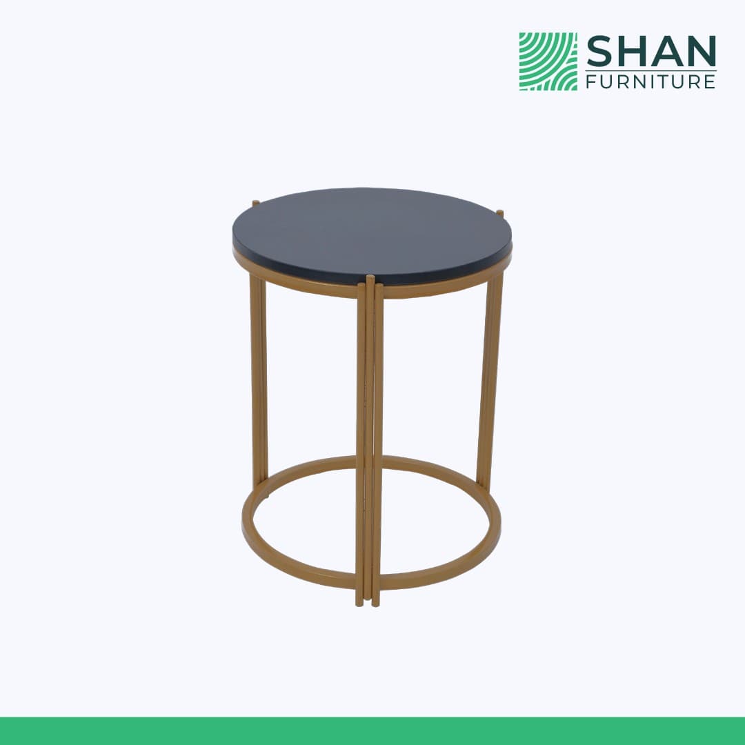 Navy Round Table with Gold Double-Post Legs