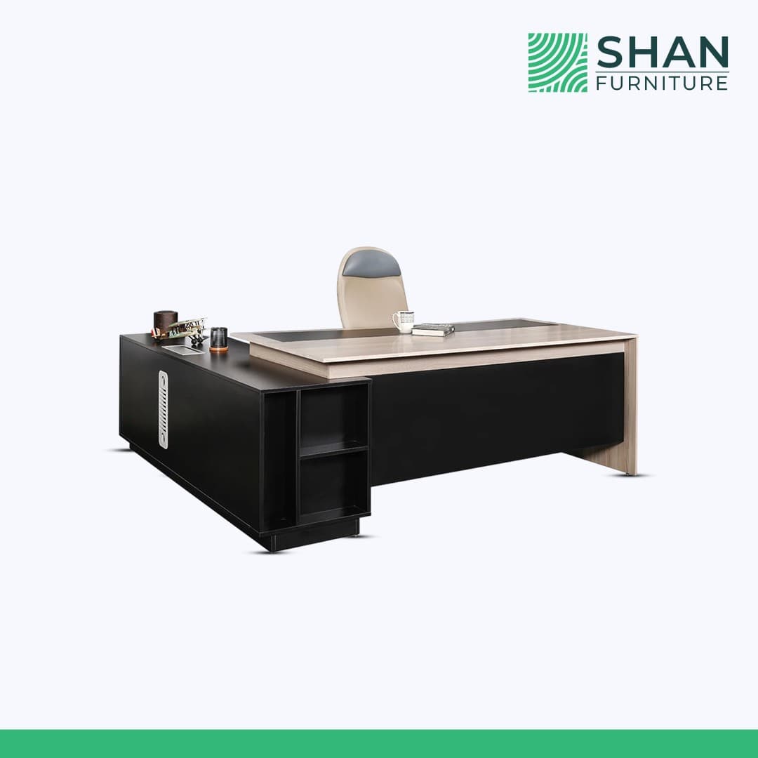 Black L-Shaped Executive Desk