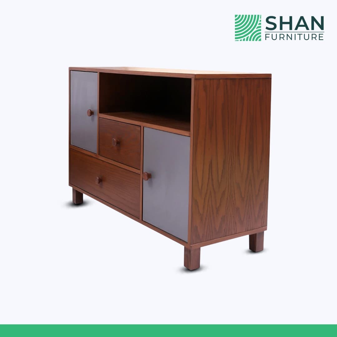 Walnut and Grey Kids Storage Cabinet