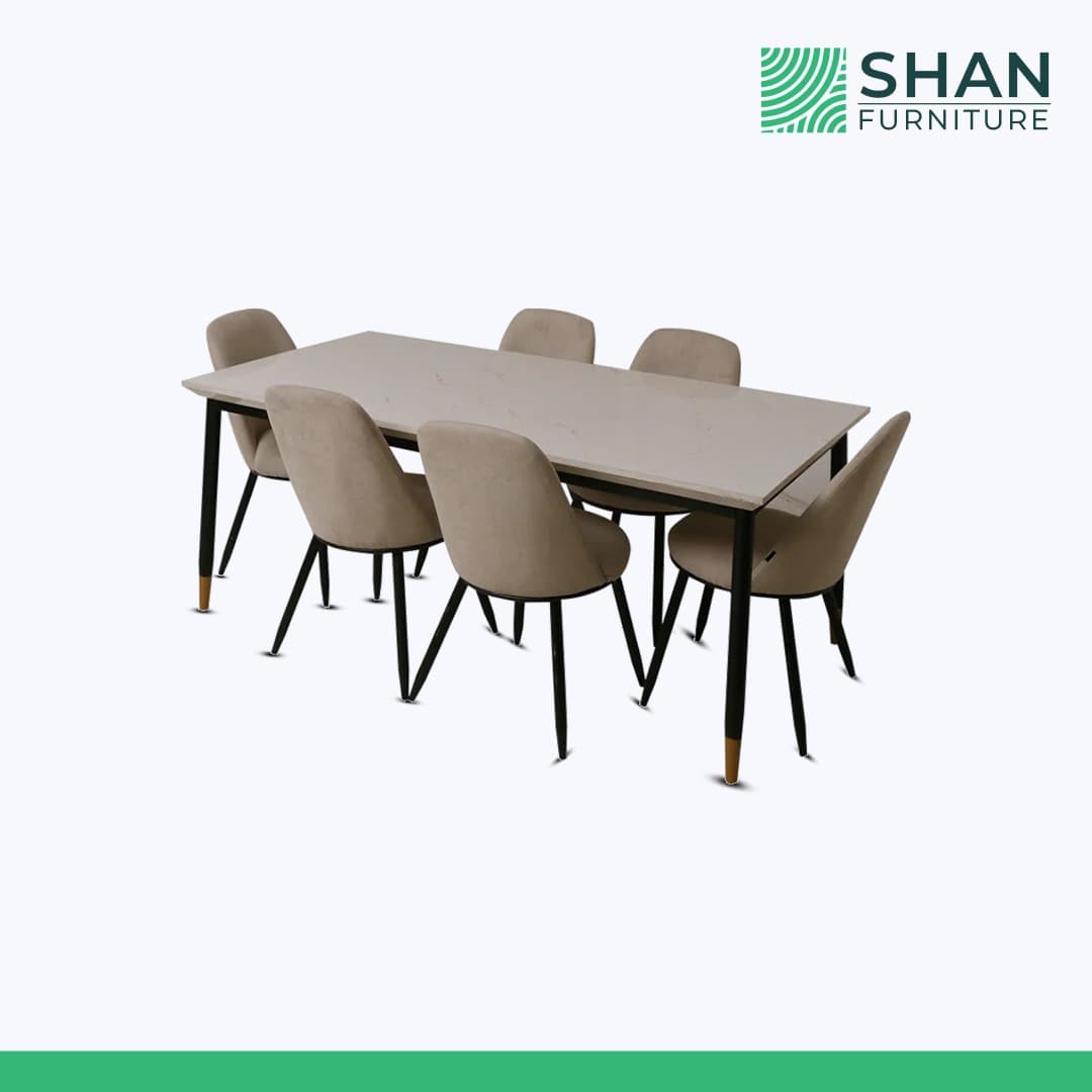 6-Seater Cream Marble Dining Table