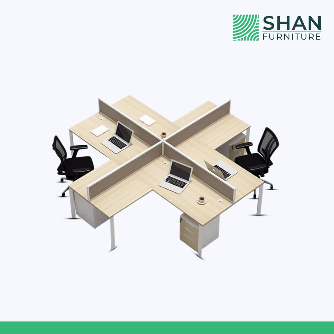 4-Person Cluster Workstation Package with Storage Pedestals