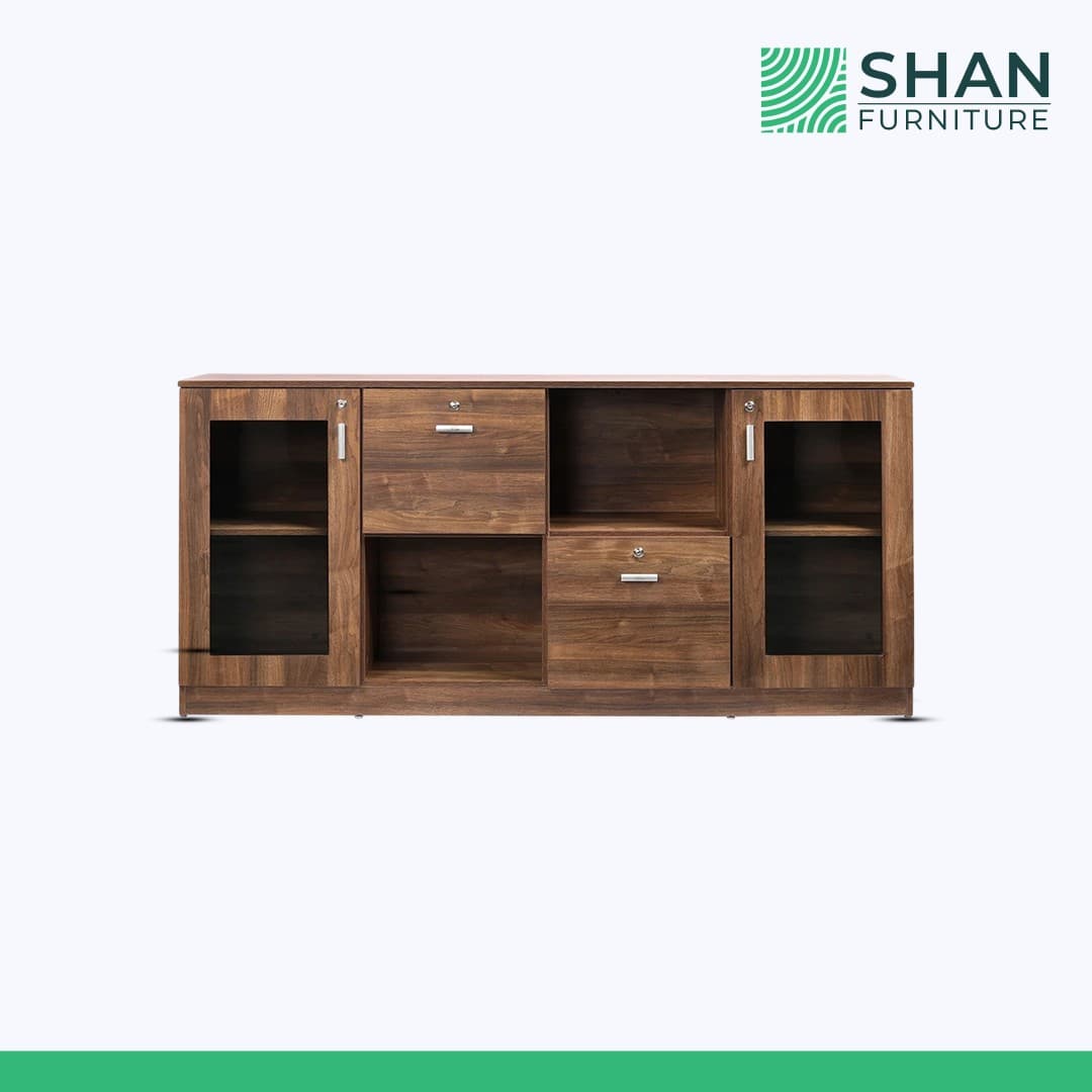 Walnut Credenza with Glass Doors